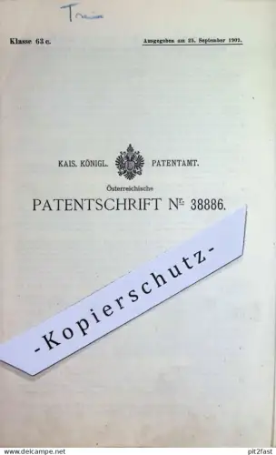 original Patent - Freibahn GmbH , Berlin / Tegel | 1909 | Wagenzug aus einachsigem Fahrzeug mit 2 Rädern | Wagon Zug