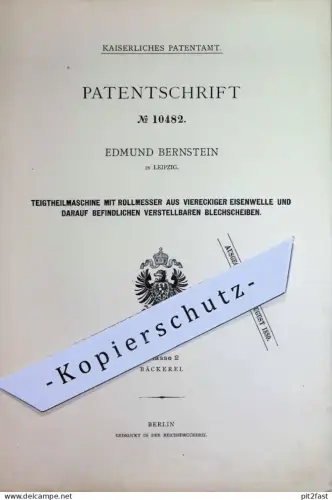 original Patent - Edmund Bernstein , Leipzig | 1928 | Teigteilmaschine | Teigmaschine | Bäcker , Bäckerei , Brot , Teig