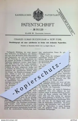 original Patent - Charles Luman Buckingham , New York , USA | 1895 | Drucktelegraph | Druck - Telegraph | Telegramm !!