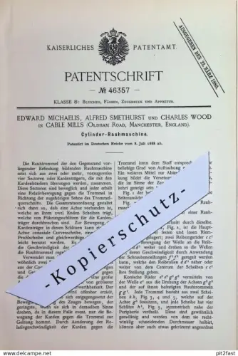 original Patent - Edward Michaelis , Alfred Smethurst , Charles Wood , Cable Mills | Manchester England | Rauhmaschine