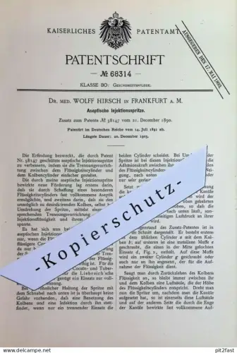 original Patent -  Dr. med. Wolff Hirsch , Frankfurt / Main | 1891 | Aseptische Injektionsspritze | Spritze | Medizin