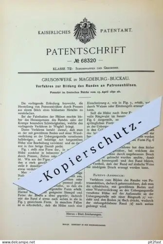 original Patent - Grusonwerk , Magdeburg / Buckau | 1892 | Herstellung von Patronenhülsen | Patrone , Munition , Waffen