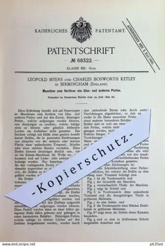 original Patent - Leopold Myers , Charles Bosworth Ketley , Birmingham England | 1892 | Sortieren von Perlen | Glasperle