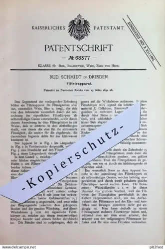 original Patent - Rud. Schmidt , Dresden | 1892 | Filtrierapparat | Filter , Filtern , Filtrieren | Wein Bier Zapfanlage