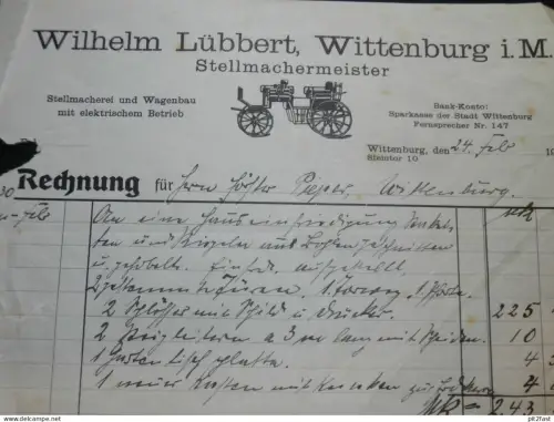 Stellmachermeister - Wilhelm Lübbert in Wittenburg i. Mecklenburg , 1930 , alte Rechnung , Dokument !!