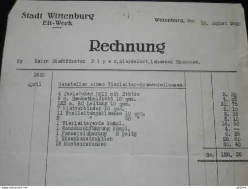 Elt-Werk in Wittenburg i. Mecklenburg , 1930 , alte Rechnung , Dokument !!