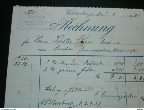 Malermeister - Gustav Jennerjahn in Wittenburg i. Mecklenburg , 1931 , alte Rechnung , Dokument !!