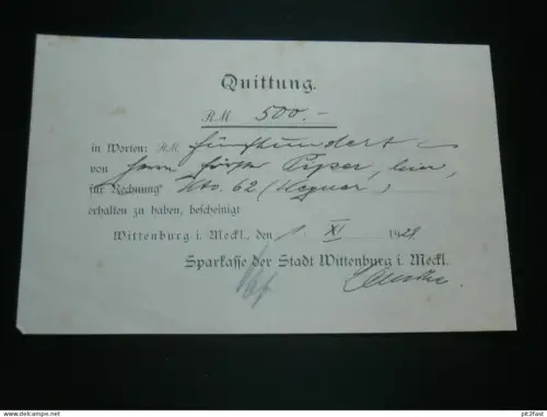 Sparkasse der Stadt Wittenburg i. Mecklenburg , 1928 , alte Rechnung , Dokument !!