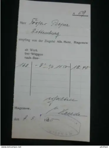 Ziegelei Albert Hepp in Hagenow i. Mecklenburg , 1930 , alte Rechnung , Dokument !!