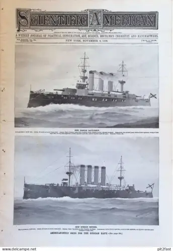 Russian and american Battleship , 1898 , Scientific American , Schiffe , Kreuzer , Cruiser , Tamalpais , Gun , Journal