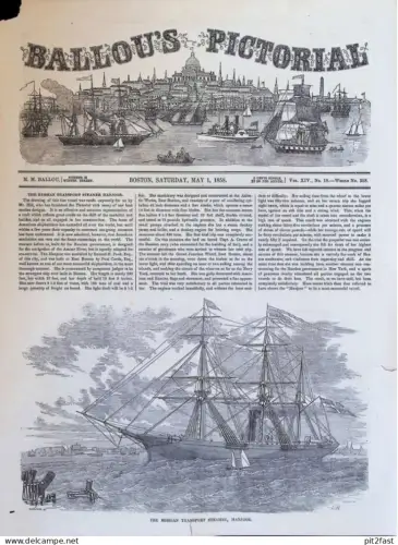 Graphic / Illustration - 1858 , The russian Transport Streamer Manjoor , Ballous Pictorial , Titelblatt !!!