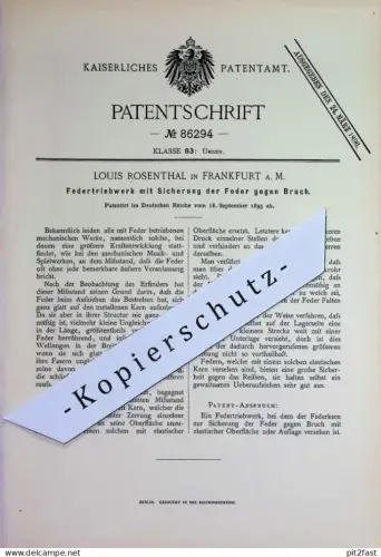 original Patent - Louis Rosenthal , Frankfurt / Main | 1895 | Federtriebwerk | Uhrwerk , Uhr , Uhren | Musikuhr Spieluhr