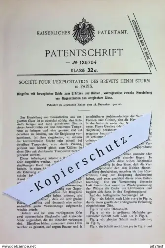 original Patent - Société Pour L'exploitation des Brevets Henri Sturm , Paris Frankreich | 1900 | Ringofen | Glas , Ofen