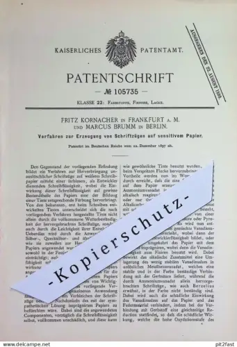 original Patent - Fritz Kornacher , Frankfurt / Main | Marcus Brumm , Berlin | 1897 | Schriftzüge auf sensitivem Papier