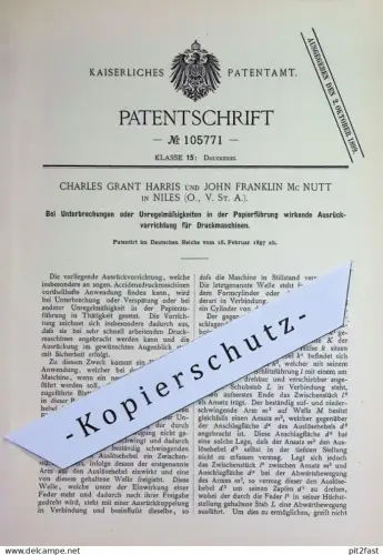 original Patent - Charles Grant Harris , John Franklin Mc Nutt , Niles , USA | 1897 | Druckmaschinen | Druck , Druckerei