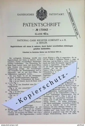 original Patent - National Cash Register Company mbH Berlin | 1904 | Registrierkasse mit geteiltem Geldbehälter | Kasse