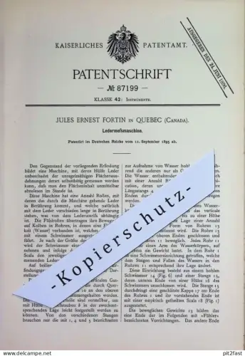 original Patent - Jules Ernest Fortin , Quebec , Canada / Kanada | 1895 | Ledermessmaschine | Leder | Fläche messen !!