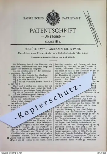 original Patent - Société Savy , Jeanjean & Cie , Paris , Frankreich | 1904 | Einwickeln von Schokoladentafel | Stanniol