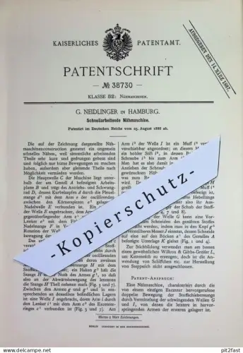 original Patent - G. Neidlinger , Hamburg | 1886 | Schnellarbeitende Nähmaschine | Nähmaschinen , Nähen , Schneiderei !