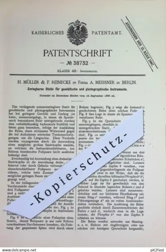 original Patent - H. Müller & F. Reinecke in Fa. A. Meissner , Berlin | 1886 | Stativ f. Photographie | Kamera , Stative