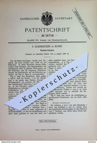 original Patent - F. Soennecken , Bonn | 1886 | Sammelmappe | Mappe , Papier - Ordner , Aktenordner | Büromaterial Büro