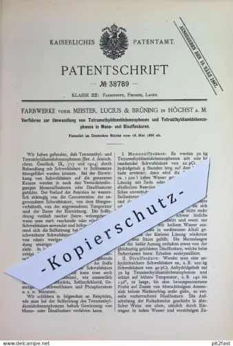 original Patent - Farbwerke Meister , Lucius & Brüning , Höchst / Main | 1886 | Monosulfosäure , Disulfosäure | Farbe