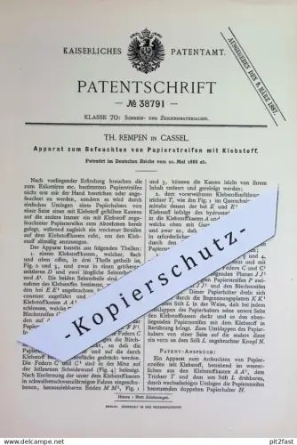 original Patent - Th. Rempen , Kassel | 1886 | Befeuchten von Papierstreifen mit Klebstoff | Papier | Kleber , Etikett