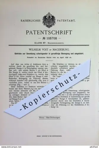 original Patent - Wilhelm Voit , Magdeburg | 1898 | Getriebe zur Umsetzung von Bewegungen | Maschine , Motor , Motoren