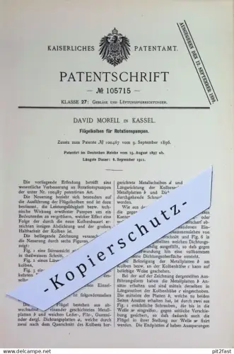 original Patent - David Morell , Kassel | 1897 | Flügelkolben für Rotationspumpen | Pumpe , Pumpen | Gebläse , Lüftung