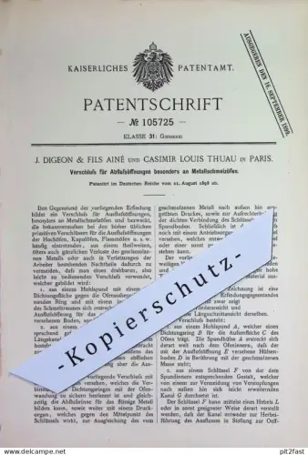 original Patent - J. Digeon & Fils Ainé , Casimir Louis Thuau , Paris Frankreich | 1898 | Metallschmelzofen - Verschluss