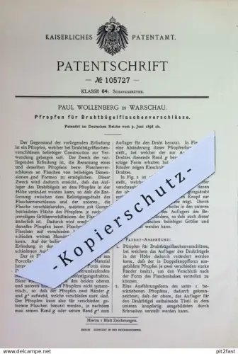 original Patent - Paul Wollenberg , Warschau | 1898 | Pfropfen für Drahtbügelflaschenverschluss | Flaschen - Verschluss