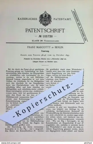 original Patent - Franz Marcotty , Berlin | 1898 | Feuerung | Ofen , Öfen Ofenbauer Heizung Dampfkessel Dampfmaschine