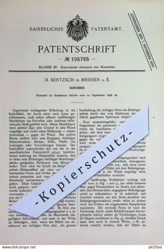 original Patent - H. Rentzsch , Meissen / Meißen | 1898 | Isolierdübel | Dübel , Schrauben , Bohren , Holzdübel , Beton
