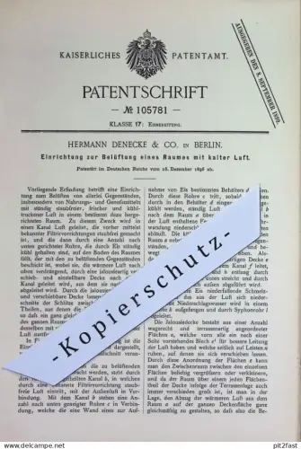 original Patent - Hermann Denecke & Co. , Berlin | 1896 | Raum - Belüftung mit Kaltluft | Eis , Kühlung , Kühlschrank