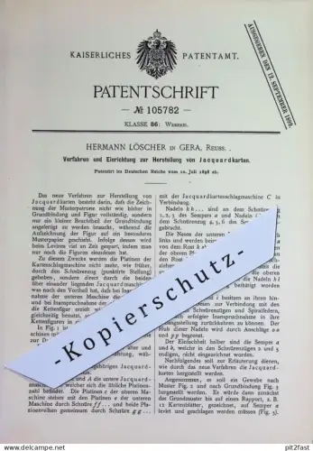 original Patent - Hermann Löscher , Gera , Reuss | 1898 | Herstellung von Jacquardkarten | Jacquard , Weber , Weben !!