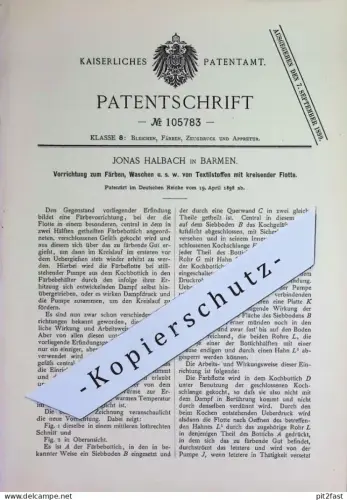 original Patent - Jonas Halbach , Barmen | 1898 | Färben u. Waschen von Textilstoff | Textilien , Stoff , Gewebe !!!