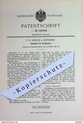 original Patent - F. X. Hölzle , München | 1897 | Schließkeil für Druckformen | Druck , Drucken , Druckerei , Buchdruck