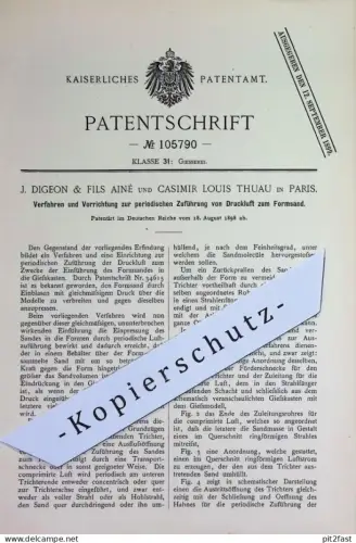 original Patent - J. Digeon & Fils Ainé , Casimir Louis Thuau , Paris Frankreich | 1898 | Druckluft zum Formen , Gießen