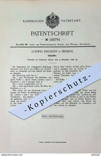 original Patent - Ludwig Erichsen , Bremen | 1898 | Hufpuffer | Huf - Puffer | Hufe , Hufen , Hufeisen | Hufschmied