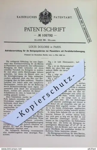original Patent - Louis Doloire , Paris , Frankreich | 1898 | Antrieb der Reinigungsbürsten bei Plansichter | Mühle !!