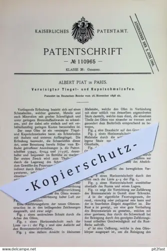 original Patent - Albert Piat , Paris , Frankreich | 1898 | Tiegelschmelzofen , Kupolschmelzofen | Schmelzofen , Ofen !