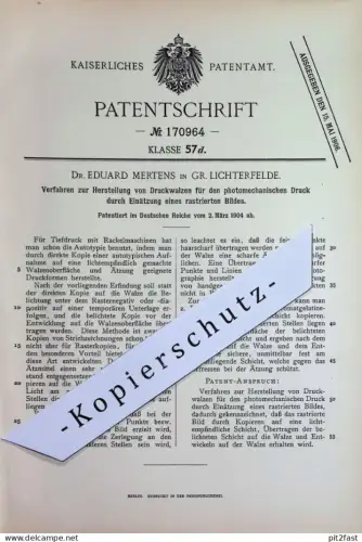original Patent - Dr. Eduard Mertens , Gr. Lichterfelde | 1904 | Druckwalzen für photomechanischen Druck | Fotografie !