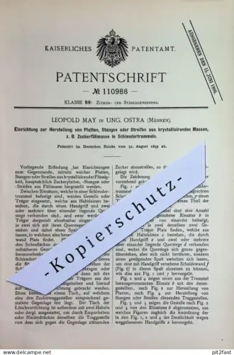 original Patent - Leopold May , Ung. Ostra , Mähren | 1899 | Versch. Formen aus Zuckermasse | Zucker | Zuckerfabrik !
