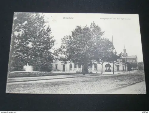 Bitterfeld , 1908 , Anlagen mit Springbrunnen , alte Ansichtskarte , AK , CPA !