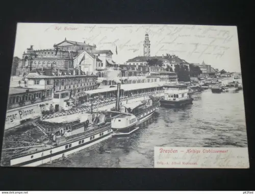 Dresden - Helbigs Etablissement , 1906 , Dampfer , Bier Reklame , alte Ansichtskarte , AK , CPA !