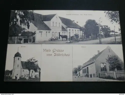 Döbrichau b. Beilrode , 1915 , Gasthof , Kirche , Schule , Ernst Möritz , alte Ansichtskarte , AK , CPA !!