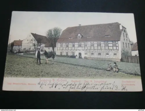 Soppen b. Krögis , 1908 , Gasthof Jungnickel , Käbschütztal , alte Ansichtskarte , AK , CPA !!