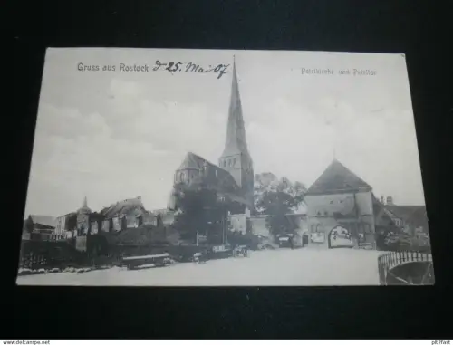 Fischerhafen Rostock , 1907 , Petrikirche und Petritor , alte Ansichtskarte , AK , CPA !!