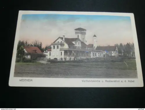 Westheim b. Neusäß  , 1912 , Kirche und Restaurant an der Kobel , Augsburg , alte Ansichtskarte , AK , CPA !!