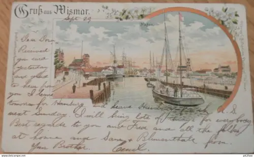 Gruß aus Wismar , Hafen , 1899 , Litho , Mecklenburg , alte Ansichtskarte , AK !!